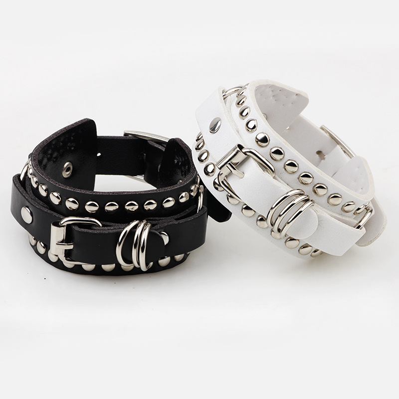 Women'S Emo Accessories - Goth Bracciale in pelle nera Bracciale